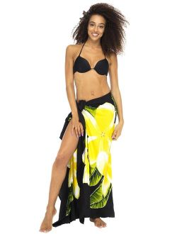 Back From Bali Womens Sarong Swimsuit Cover up Floral Beach Wear Bikini Wrap Skirt with Coconut Clip Frangipani