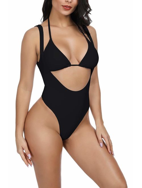 Viottiset Women's Push Up Halter 2PCS Swimsuit Brazilian Triangle Thong Bikini Set