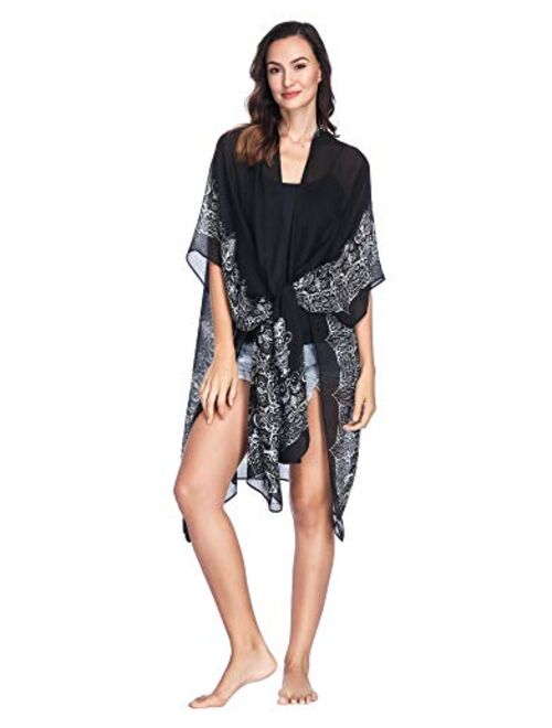 Moss Rose Women's Beach Cover up Swimsuit Kimono Cardigan with Bohemian Floral Print