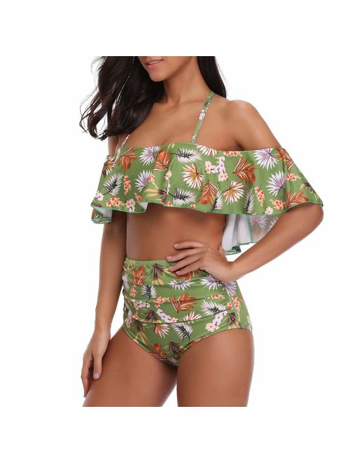 W YOU DI AN Women Falbala Bikini Set High Waisted Swimsuits Bottom Flounce Swimsuit Bathing Suit