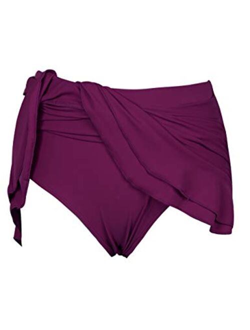 Hilor Women's Skirted Bikini Bottom High Waisted Shirred Swim Bottom Ruffle Swim Skirt