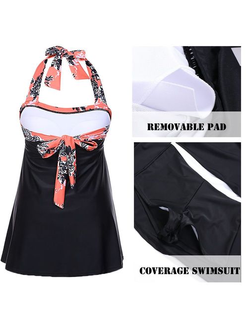 JOYMODE Women's Swimwear One/Two Piece Swimsuit Skirtini Swimdress with Boyshort/Bikini Bottom