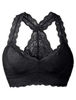 YIANNA Women Floral Lace Bralette Padded Breathable Sexy Racerback Lace Bra