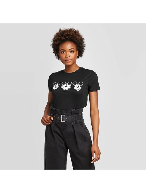 Women's Mickey Faces Short Sleeve T-Shirt - Modern Lux (Juniors') - Black