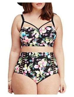 LALAGEN Women's Strappy Hollow Out Floral Swimwear Plus Size High Waist Bikini Sets