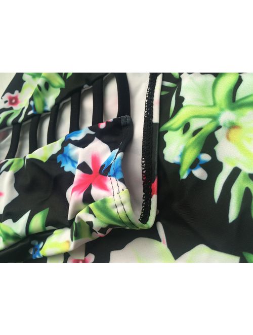 LALAGEN Women's Strappy Hollow Out Floral Swimwear Plus Size High Waist Bikini Sets