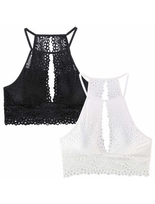 Buy Peachat Lace Bralettes for Women Plunge High Neck Floral Lace Bra ...