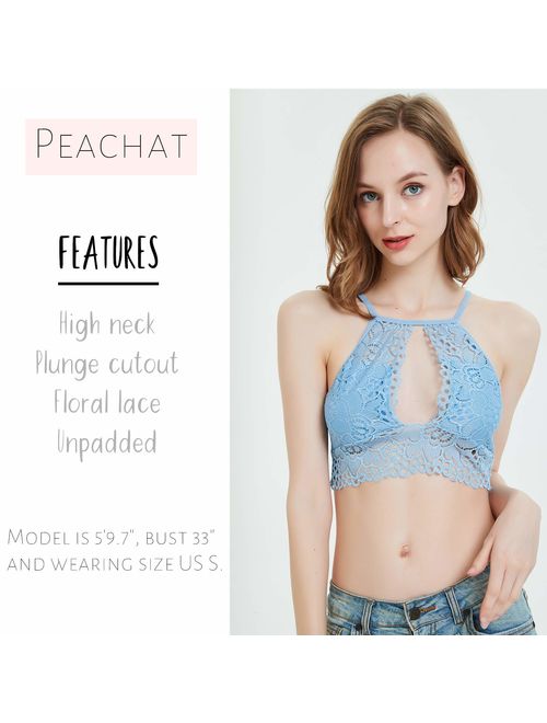 Peachat Lace Bralettes for Women Plunge High Neck Floral Lace Bra Lined Unpadded Pull On Wire Free