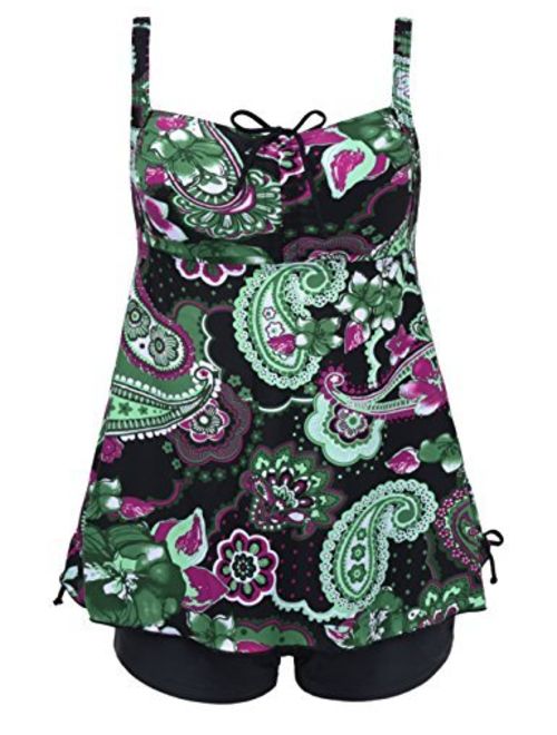 Septangle Women's Plus Size Bathing Suits Paisley Print Two Piece Swimsuit