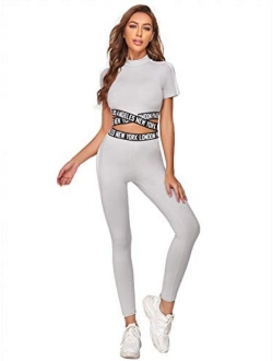 Women's 2 Pieces Outfits Cropped T Shirt and Long Pants Tracksuits Set Sportwear