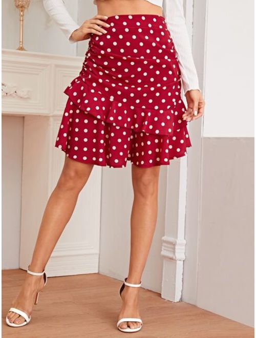 Shein Layered Ruffle Ruched Polka-dot Skirt