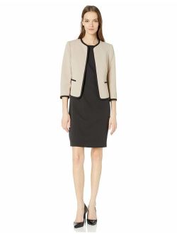 Women's Jacquard Piped Open Front Jacket and Dress