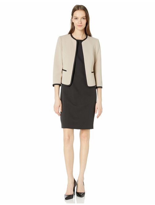 Le Suit Women's Jacquard Piped Open Front Jacket and Dress