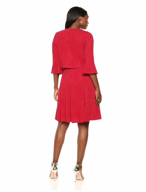 Danny and Nicole Women's Two Piece Bell Sleeve V-Ruffle Neck Jacket Dress