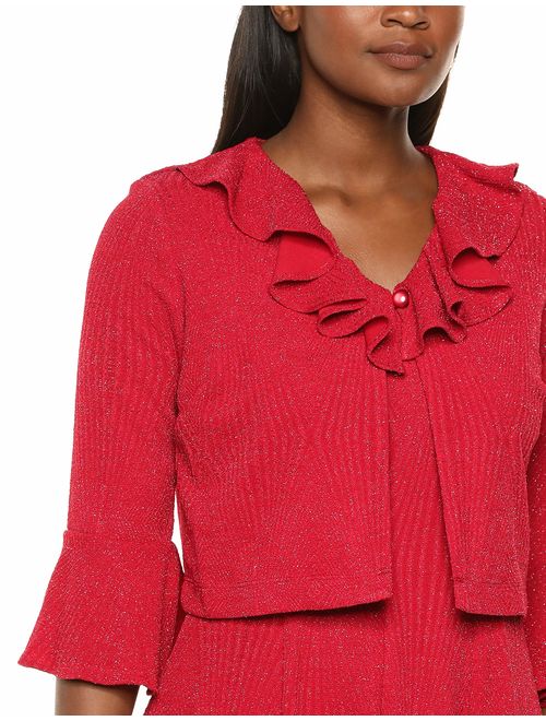 Danny and Nicole Women's Two Piece Bell Sleeve V-Ruffle Neck Jacket Dress