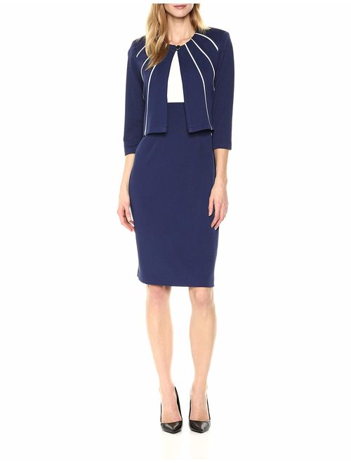 Danny and Nicole Women's Two Piece 3/4 Sleeve Jacket and Round Neck Dress