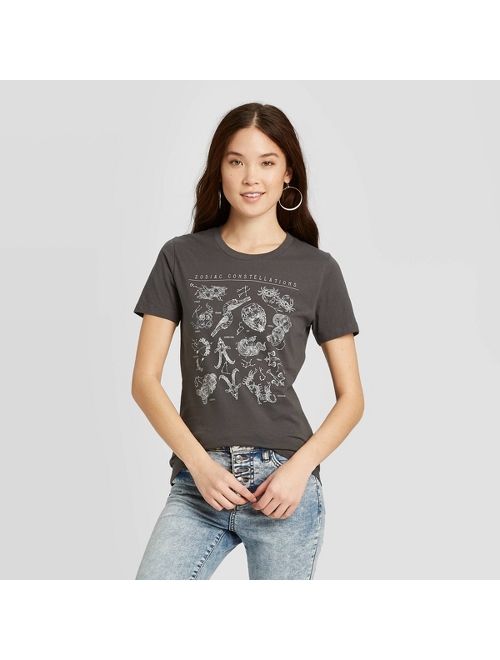 Women's Zodiac Signs Short Sleeve T-Shirt - Fifth Sun (Juniors') - Vintage Black