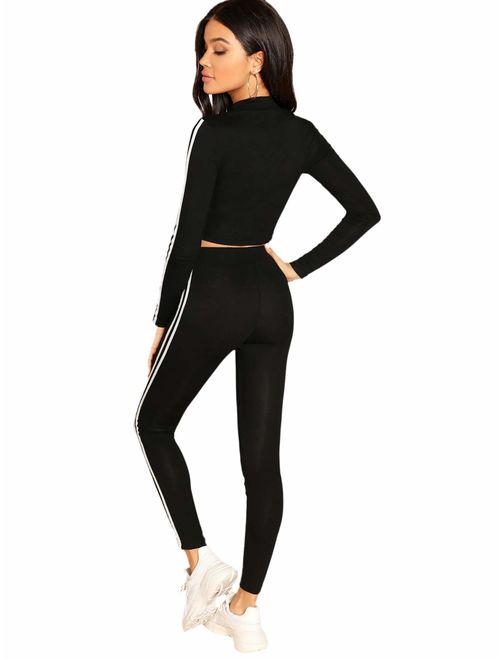 Milumia Women Long Sleeve Crop Top Skinny Yoga Pant 2 Pieces Sport Outfits Tracksuit Sportwear Set