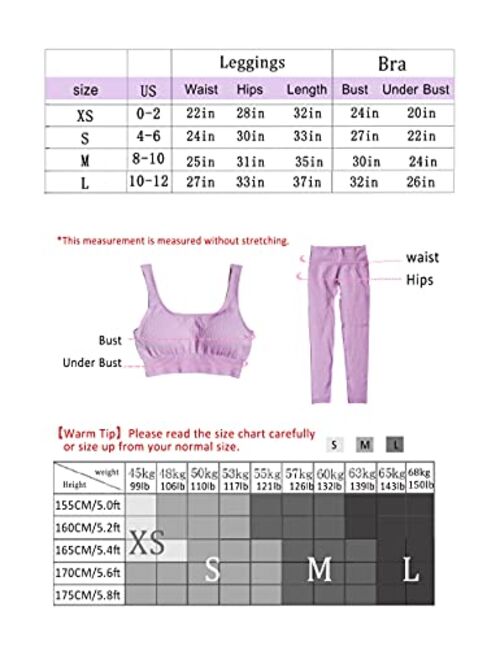 bbmee Yoga Outfits for Women 2 Piece Set,Workout High Waist Athletic Seamless Leggings and Sports Bra Set Gym Clothes