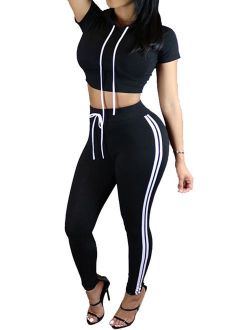 Pink Queen Womens 2 Piece Outfit Sport Bodycon Crop Top Long Pant Tracksuit