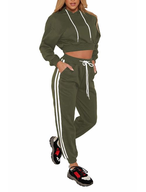 Fixmatti Women Pullover Hoodie Pockets Sweatpants Sport Jogger Sweatsuit 