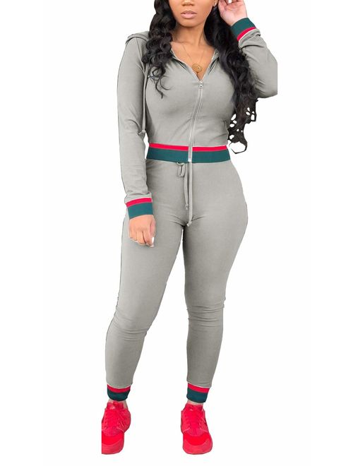Women's 2 Piece Tracksuit Set Jumpsuits Zipper Hoodie Bodycon Sweatpants Jogger Sets