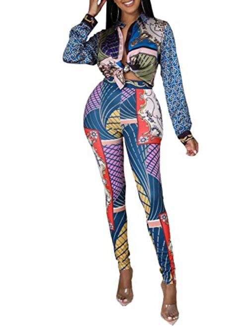 ZerMom Women's Casual 2 Pieces Outfits Jumpsuits Camouflage Bodycon Long Sleeve Tops Pants Sets Sweatsuits Tracksuits