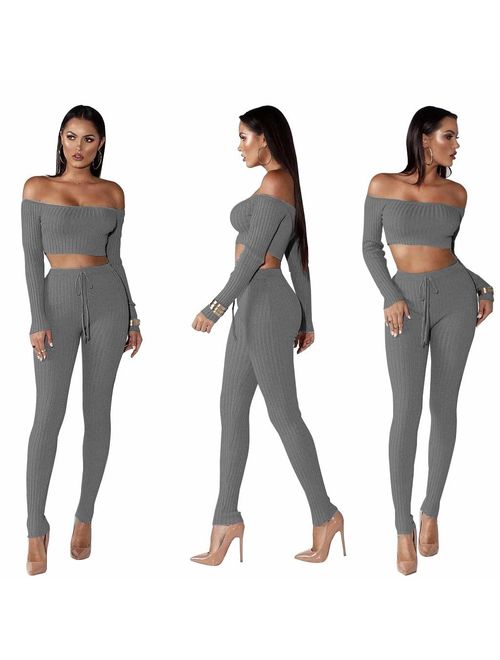 Choichic Women's Two Piece Outfits 2 PC Sets Crop Top + Skinny Pants