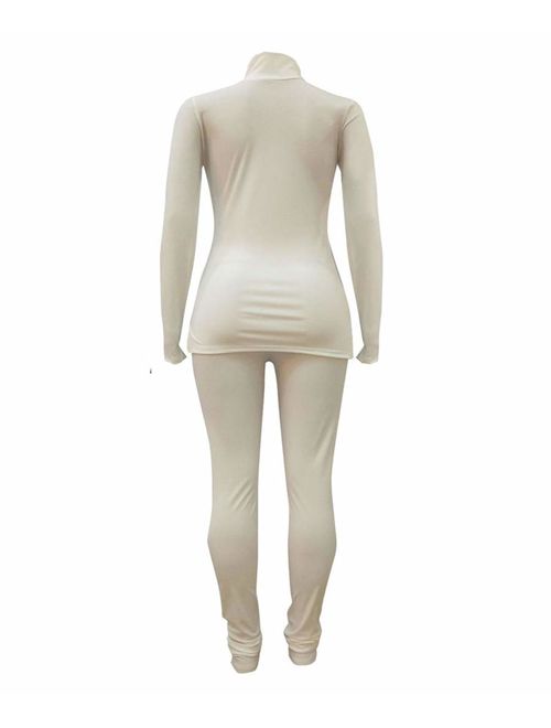 Women Two Piece Outfits Ribbed Knit Top & Pants Sets Long Sleeve Solid Color Tracksuit