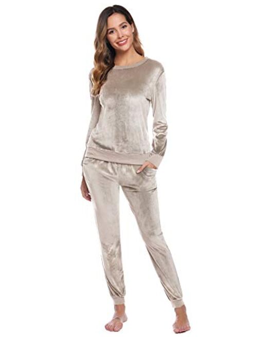 Abollria Women's Velour Sweatsuit Set 2 Piece Outfits Long Sleeve Pullover Sport Suits Tracksuits
