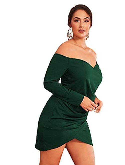 ROMWE Plus Size Sexy Off the Shoulder Wrap Sweetheart Pleated Front Party Mini Bardot Dress