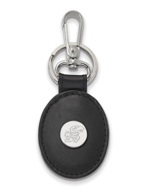 Kansas Black Leather Oval Key Chain (Sterling Silver)