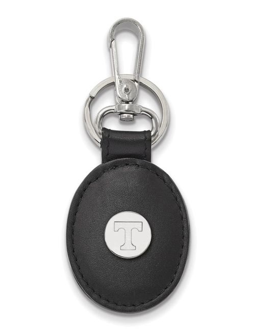 Tennessee Black Leather Oval Key Chain (Sterling Silver)