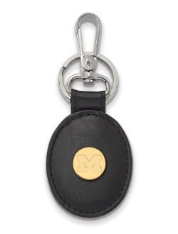 Michigan Black Leather Oval Key Chain (Gold Plated)