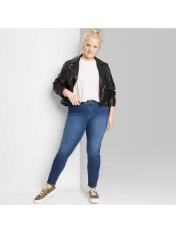 Women's Plus Size High-Rise Distressed Skinny Jeans - Wild Fable Dark Wash