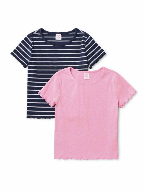 Wonder Nation Girls' 4-18 & Plus Stripe and Solid Ribbed Shirts, 2-Pack