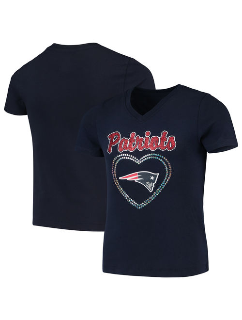 New England Patriots Girls Youth Heart Logo V-Neck T-Shirt - Navy