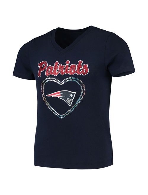 New England Patriots Girls Youth Heart Logo V-Neck T-Shirt - Navy
