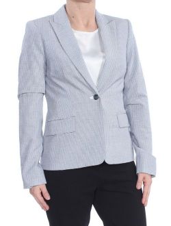 Womens Navy Seersucker Suit Wear To Work Jacket Petites Size: 6
