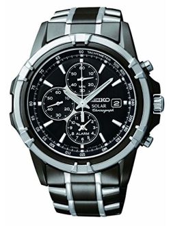 Men's Solar Alarm Chronograph Stainless Watch - Two-tone Bracelet - Black Dial - SSC143
