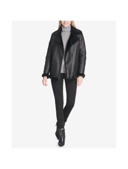 Womens Shearling Biker Jacket, Black, Small