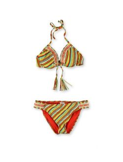 Womens Striped Crochet Hipster 2 Piece Bikini, Orange, Medium
