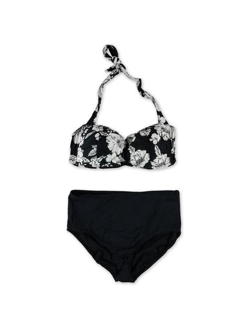 Anne Cole Womens Floral Brief 2 Piece Bikini, Black, X-Large