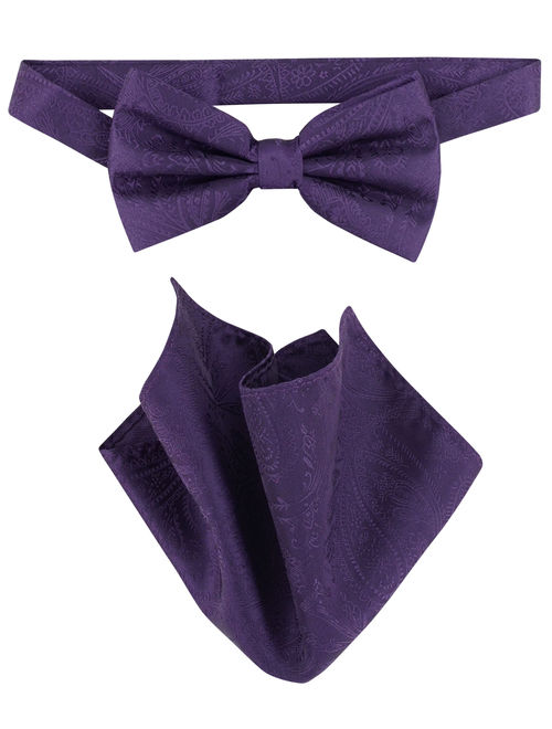 Vesuvio Napoli BowTie Dark Purple Paisley Color Mens Bow Tie & Handkerchief