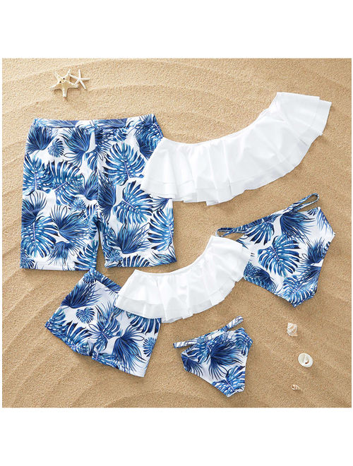 PatPat Breezy Palm Leaf Family Matching Swimsuit in Blue