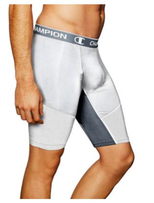 champion powerflex 9' men's solid compression shorts, stealth/stormy night - xxl