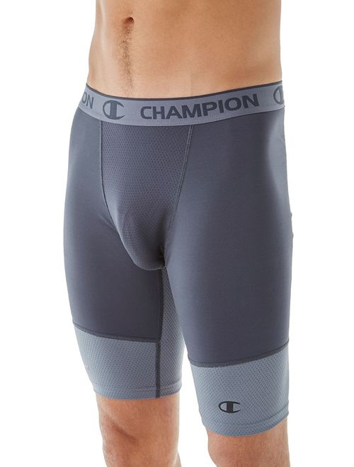 champion powerflex 9' men's solid compression shorts, stealth/stormy night - xxl
