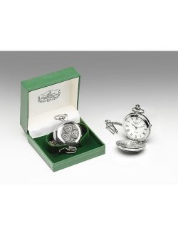Mullingar Pewter Pocket Watch Shamrock Trinity 4 3/4" Diameter/14" Pocket Chain