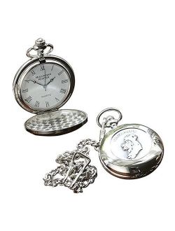 Mullingar Pewter Vintage-Style Handmade Pocket Watch Ireland - 1.75" Diameter/14"Chain