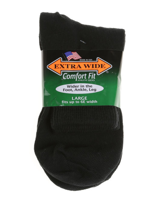 Extra Wide Athletic Quarter Socks for Men (3 Pack) (11-16 (up to 6E wide), Black)
